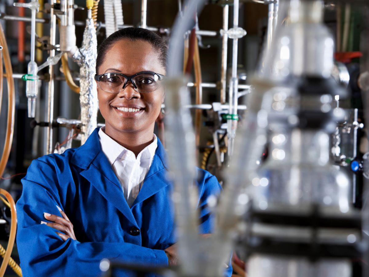 Female black scientist in laboratory