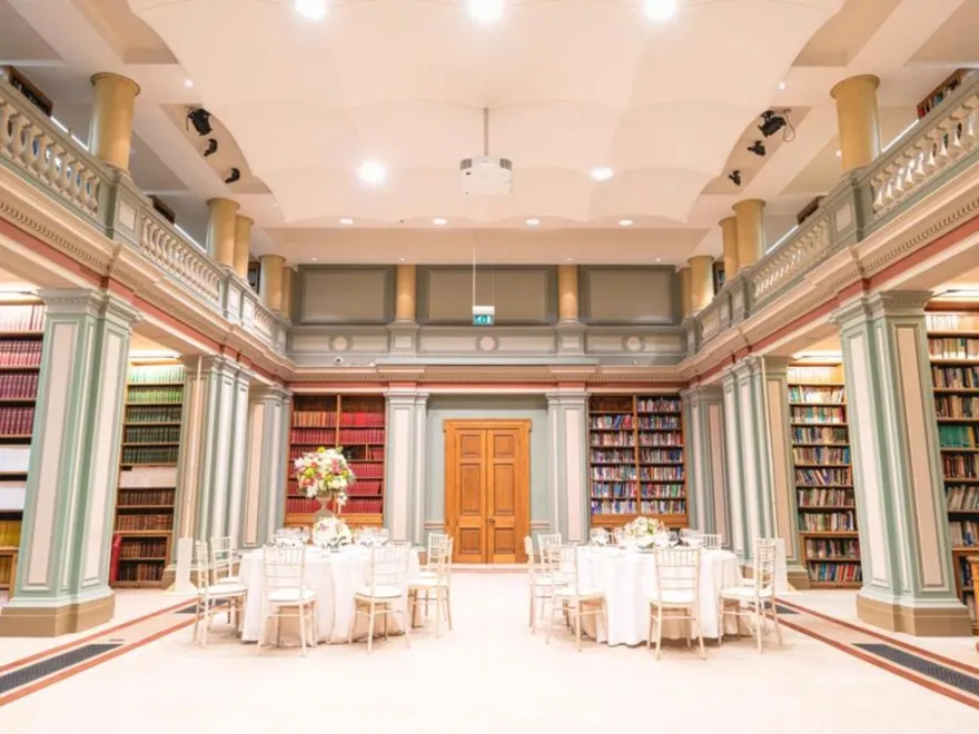 Two tables in library near entrance at RSC Burlington House