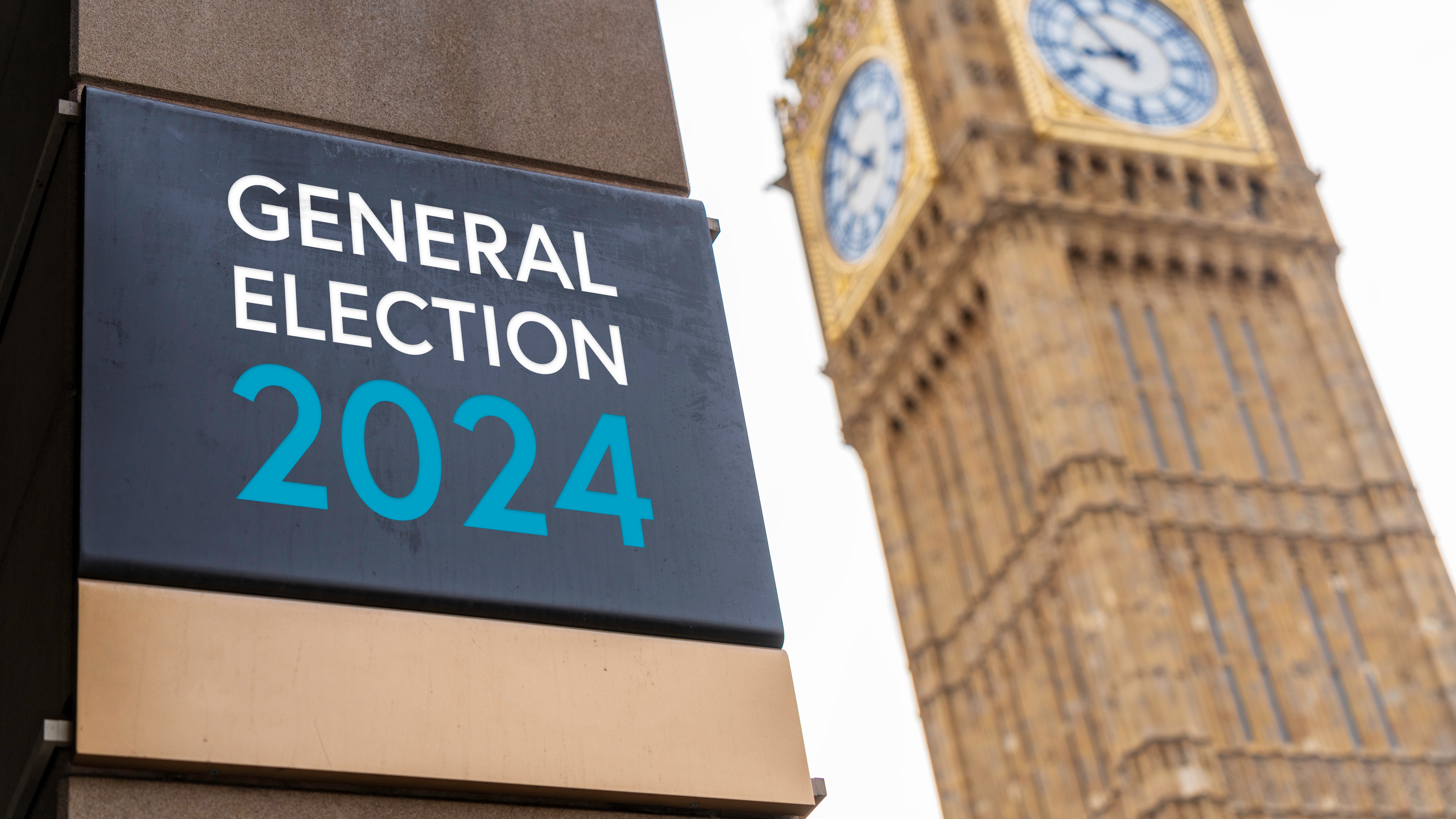 A sign reading 'General Election 2024' across the road from Big Ben and the Houses of Parliament A sign reading 'General Election 2024' across the road from Big Ben and the Houses of Parliament