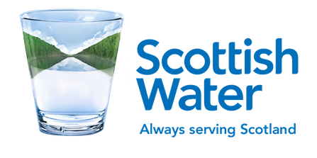 The logo of Scottish Water, which is a glass of water topped with green hillsides shaped like the Scottish flag. The logo of Scottish Water, which is a glass of water topped with green hillsides shaped like the Scottish flag.
