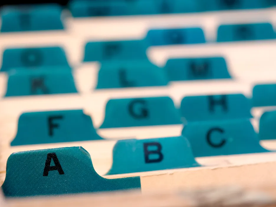 business cards indexed and organised alphabetically