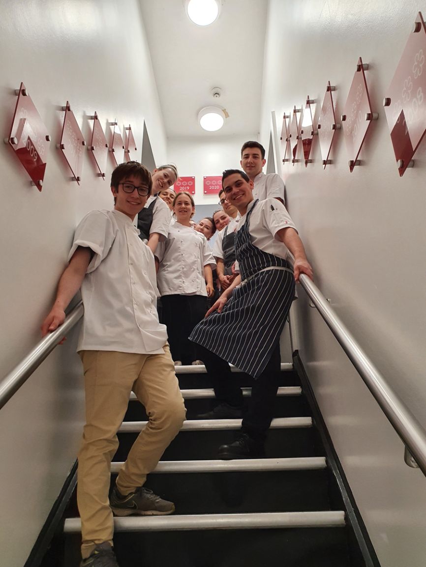 Alexandre Peuch and Daisy Jackson with the team at the Fat Duck restaurant