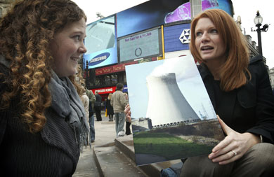 The RSC's Dr Helen Rowland (left) quizzes a member of the public about cooling towers The RSC's Dr Helen Rowland (left) quizzes a member of the public about cooling towers