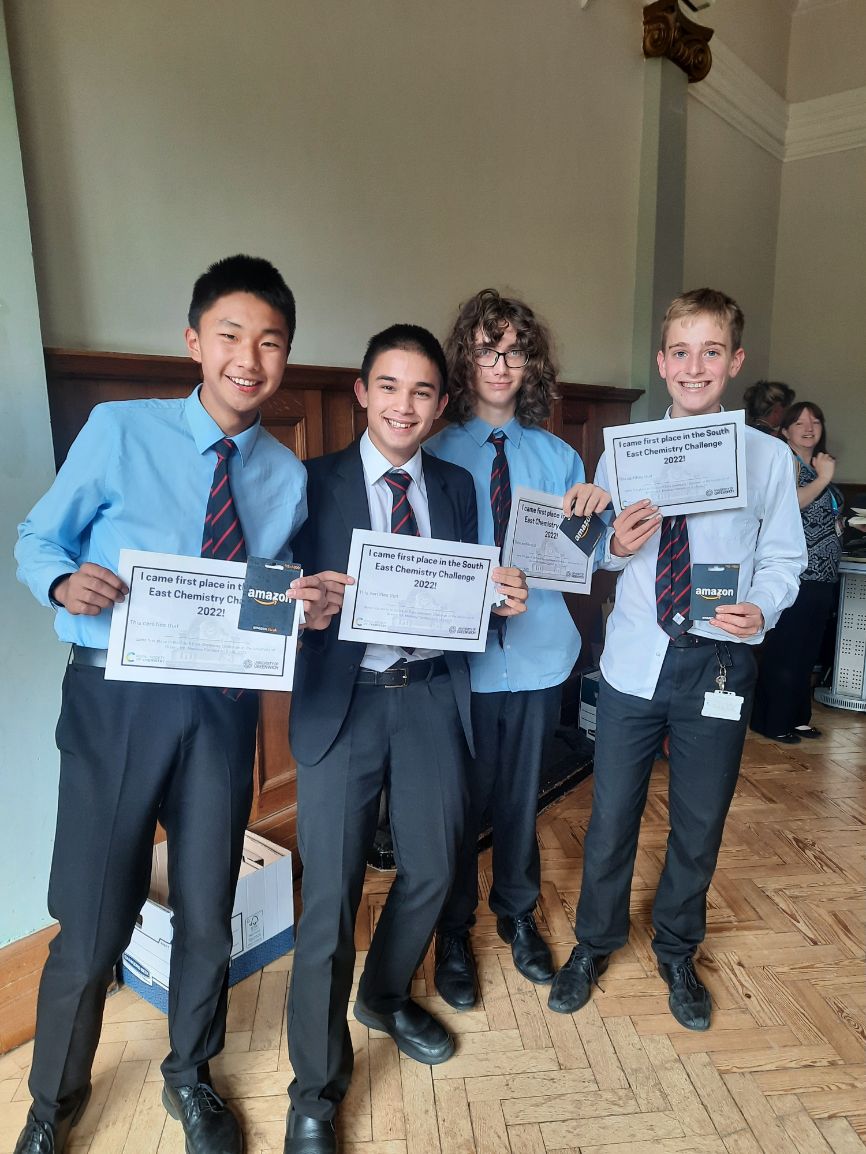The team from Magdalen College School hold aloft their certificates for winning the South East Chemistry Challenge The team from Magdalen College School hold aloft their certificates for winning the South East Chemistry Challenge