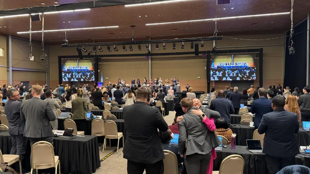 Intergovernmental Meeting closing plenary participants celebrated the announcement of the successful conclusion to negotiations