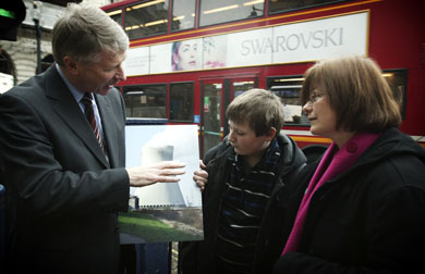 Dr Richard Pike with youngster Lewys York, who could explain the function of cooling towers Dr Richard Pike with youngster Lewys York, who could explain the function of cooling towers
