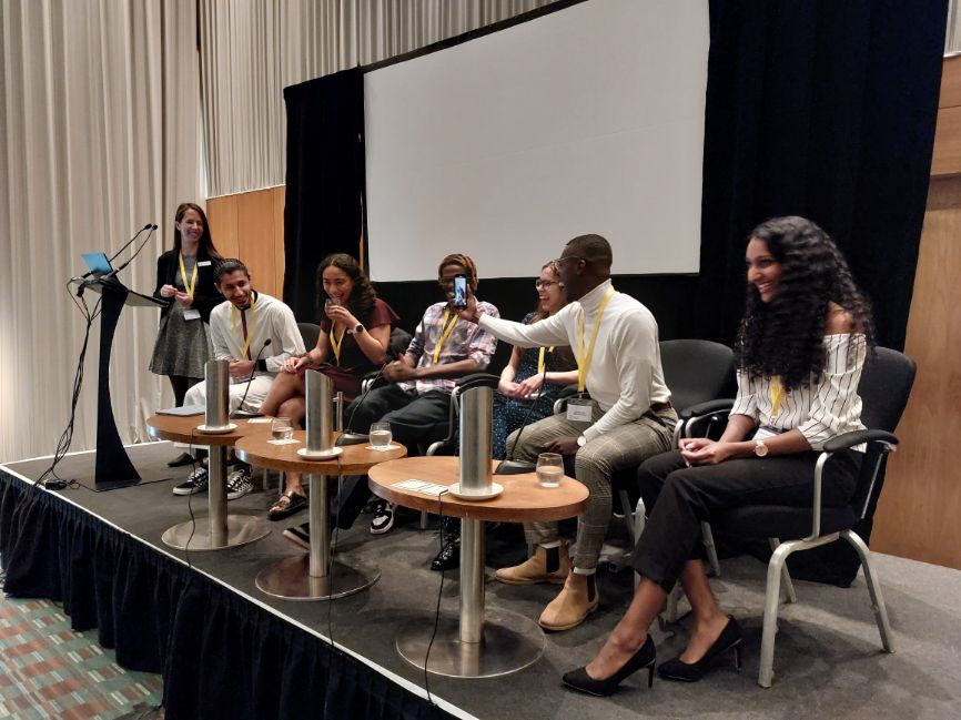 L-R: Dr Laura Reyes, Zakariyya Dar, Carla Aldington, Seán Adeoti Thompson, Johanna Fish, Cyrille Kiaku and Michelle Andrea Salins