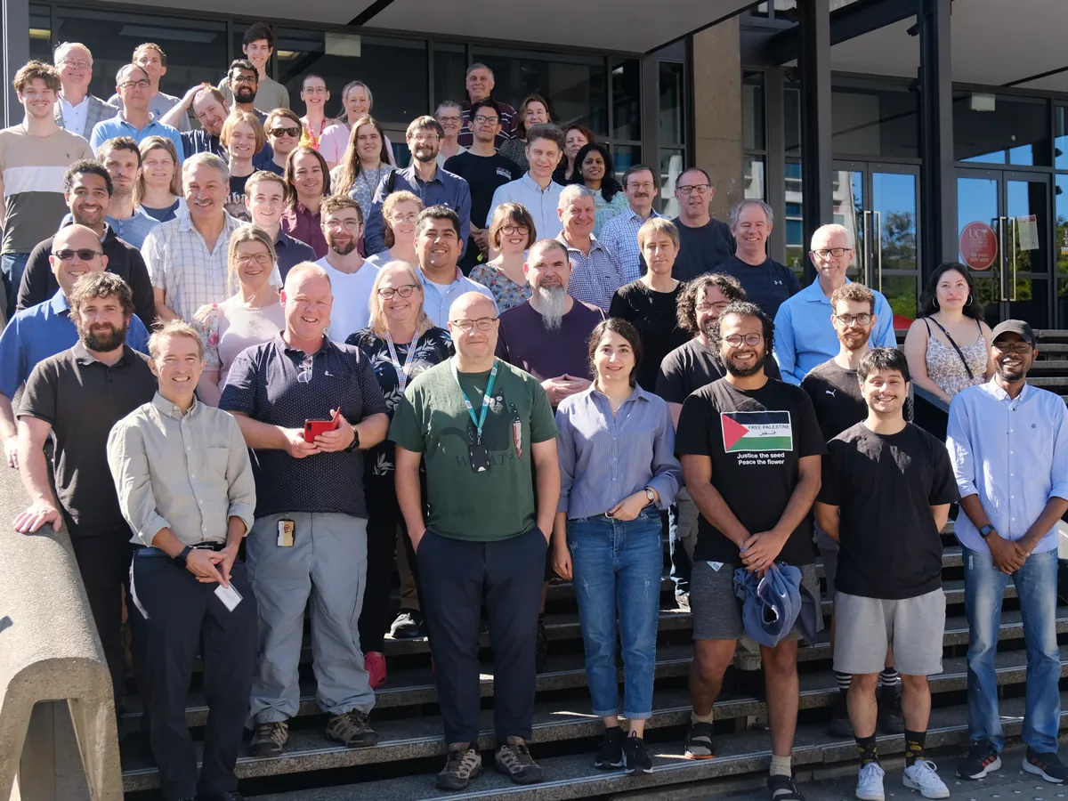Members of the Pioneers in Hybrid Glass Research team posing for a photo outside