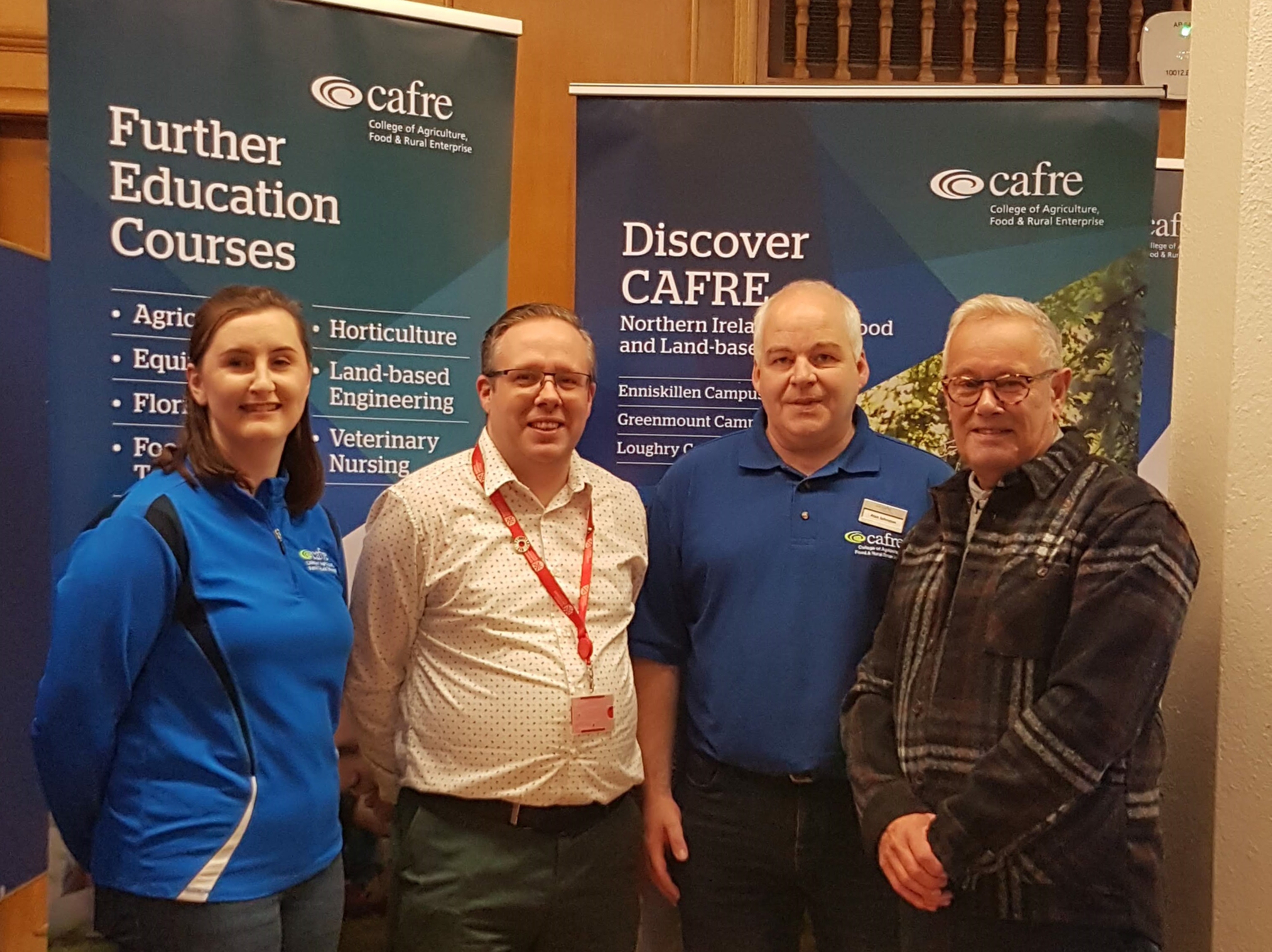 Katie Wray (CAFRE), Kevin Morgan (QUB/CAFRE CAG), Alan Johnstone (CAFRE) and Maynard Mawhinney (CAFRE CAG) at Chemistry at Work 2023 hosted by the School of Chemistry and Chemical Engineering at Queen’s University Belfast Katie Wray (CAFRE), Kevin Morgan (QUB/CAFRE CAG), Alan Johnstone (CAFRE) and Maynard Mawhinney (CAFRE CAG) at Chemistry at Work 2023 hosted by the School of Chemistry and Chemical Engineering at Queen’s University Belfast