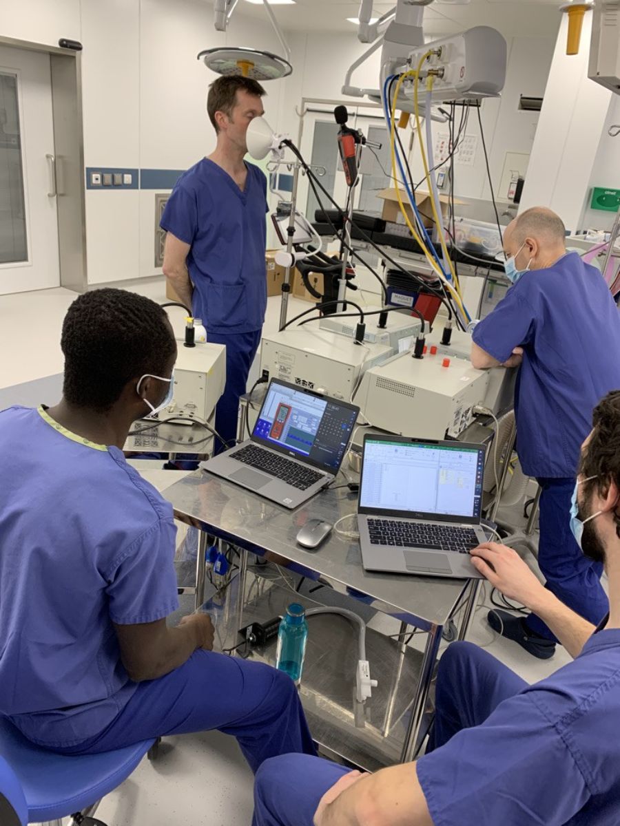 The PERFORM COVID-19 Team wearing PPE testing their methodology with their equipment