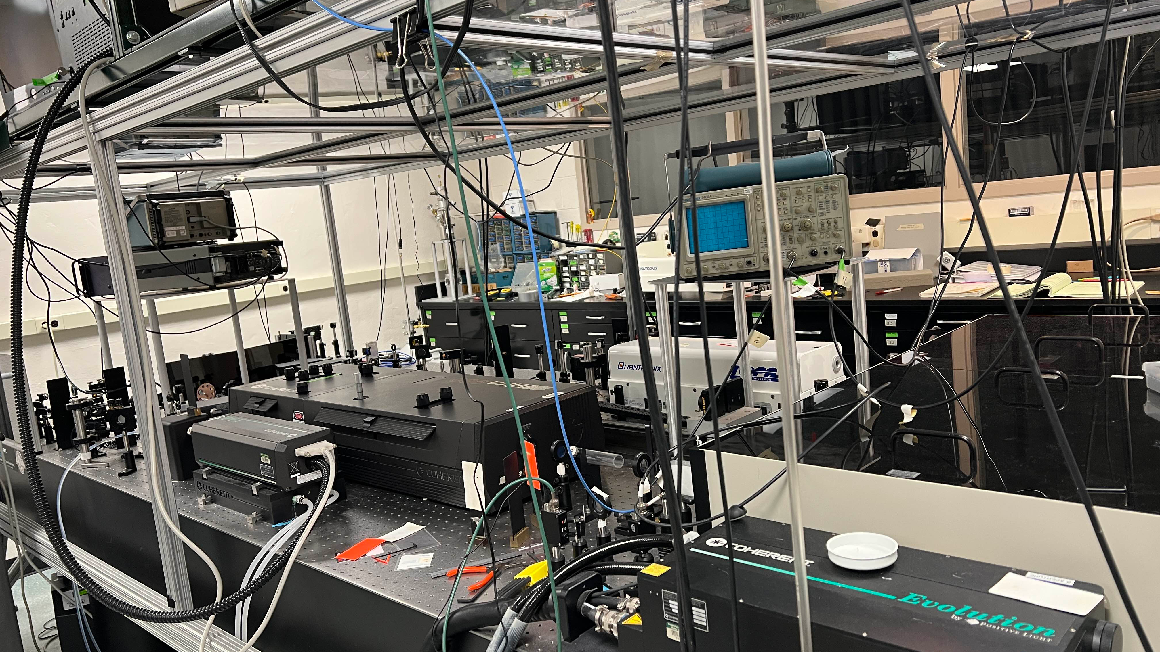 A large machine with wires and cables in Professor James McCusker's lab