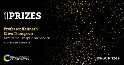 Celebratory champagne bubbles over black background, states Professor K. Clive Thompson is the Winner: 2025 Award for Exceptional Service