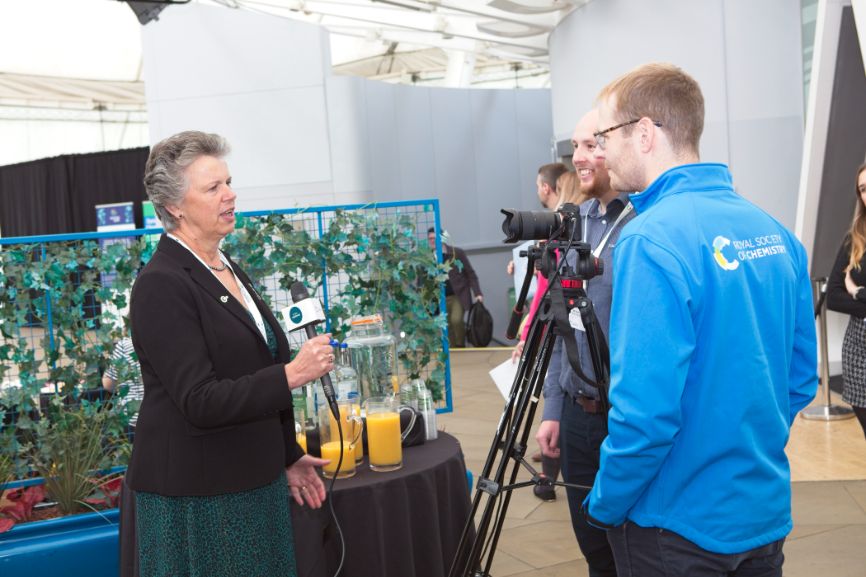Professor Gill Reid (left), the Royal Society of Chemistry president, speaks to our team about the day