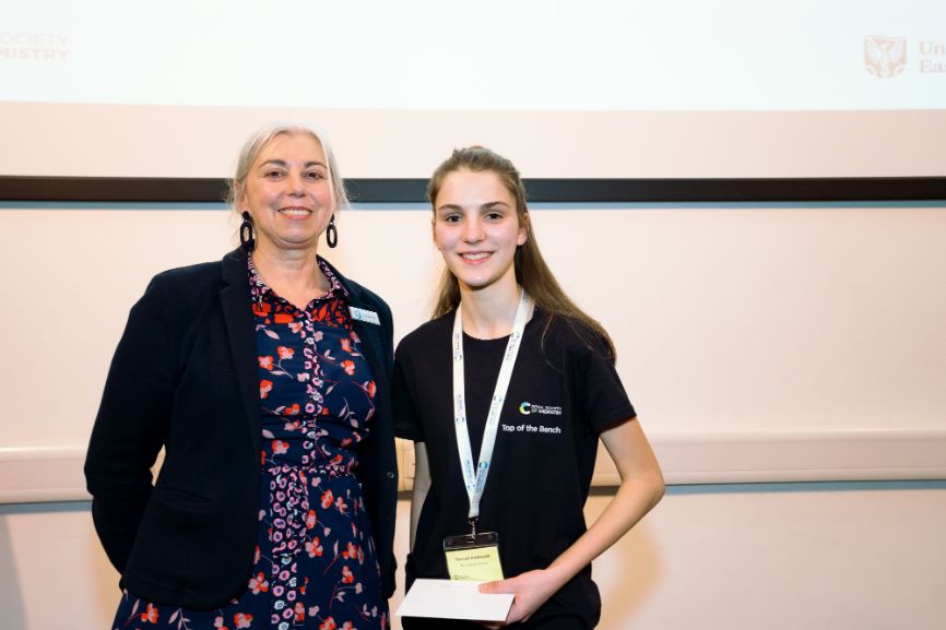 Hannah Addiscott of The Grange School (right) receives the Jackie Clee Award