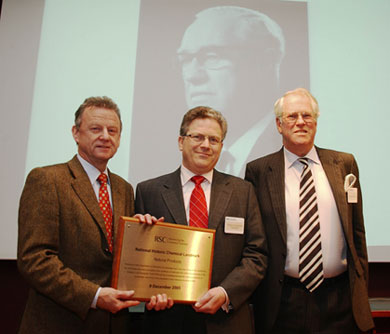 (From left to right) President Dr Simon Campbell, Professor Jeremy Sanders, Sandy Todd, son of Lord Todd (pictured in the backdrop) (From left to right) President Dr Simon Campbell, Professor Jeremy Sanders, Sandy Todd, son of Lord Todd (pictured in the backdrop)