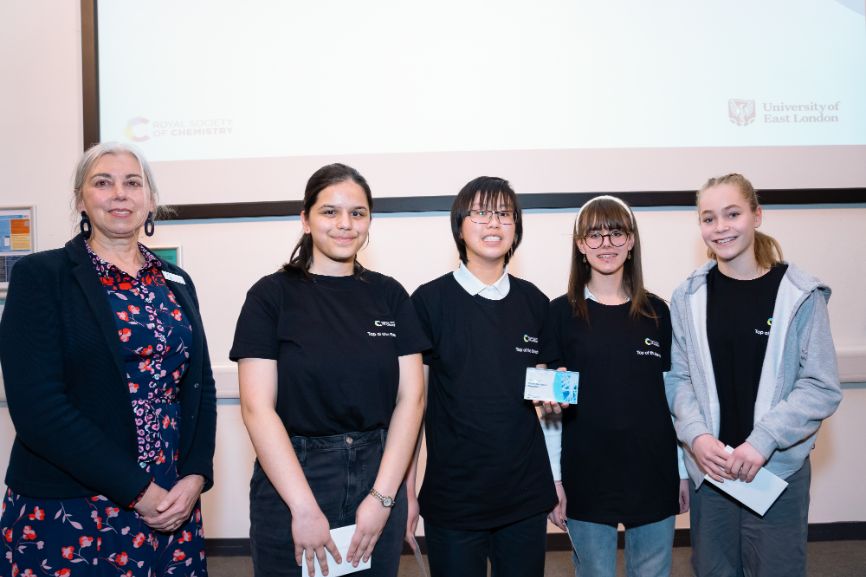 The team from Colchester County High School for Girls pose after being announced as runners-up