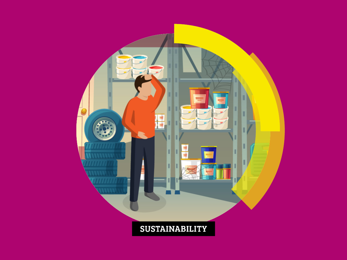 Illustration of person in garage with leftover paint