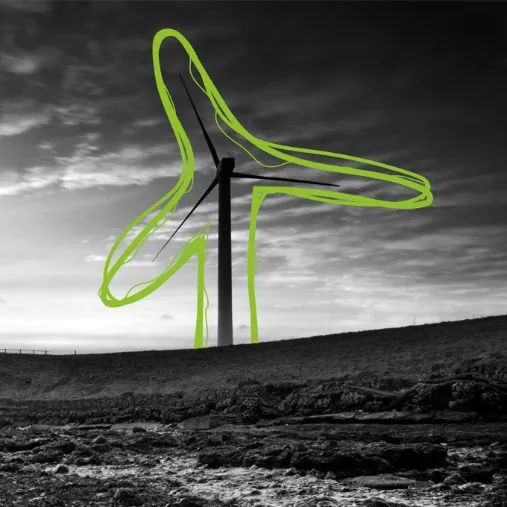 Coastline with cliffs and wind turbine